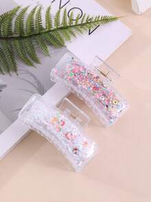 2pcs Summer New Style Liquid Sand Star Glitter Hair Clamps, Transparent Versatile Fruit Hair Claw, Sweet And Cool Girly Atmosphere Super Cute Hair Accessories - Multicolor - View 3