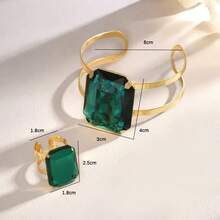 Bộ 2 chiếc vòng tay và nhẫn cao cấp, thiết kế độc đáo, đính đá giả ruby và emerald hình học, có thể điều chỉnh kích thước, thích hợp cho tiệc tùng, đi làm hoặc các buổi gặp gỡ. - hình học - Xem 7