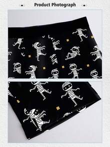 男士趣味平角内裤，卡通印花，万圣节主题，针织面料，宽松运动版型，透气吸汗，柔软亲肤，休闲运动型平角内裤 - 彩色 - 查看 6