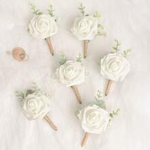 6件套男士玫瑰桉树胸花，适合新郎及伴郎，适用于婚礼、周年纪念、返校节、秋季乡村婚礼 - 玫瑰 - 查看 28