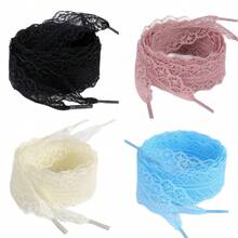 1 Pair/2pcs 120cm V-Shaped Printed Bohemian Y2K Lolita Style Polyester Lace Splice Shoelaces, Suitable For Wedding, Party And Daily Wear - Multicolor - View 3