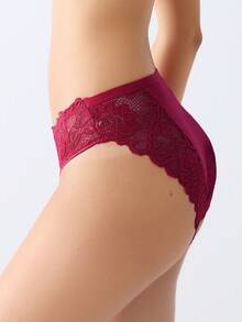 Quần lót ren kiểu Pháp cổ điển, viền bèo nhún, thoải mái và thoáng khí dành cho nữ. - Đỏ - Xem 4