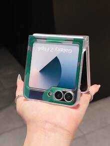 1pc Fashion Simple Matte PC Material Simple And Cute Full Screen Green Love Element Folding Phone Case, Can Protect And Prevent Falling For: SamsungGalaxy Zflip 3/Zflip 4/Zflip 5/Zflip 6/Zflip 7/ Find N3 Flip/ Razr 50 Ultra/ Razr 60 Ultra/ 60/ Razr 50/XiaomiMIX Flip/Galaxy Z Flip7 FE - Transparent Green - View 3