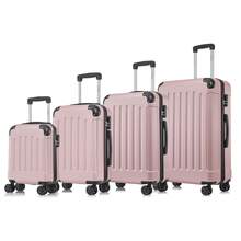 YONSLY 4-Piece Wheeled Suitcase Set With 360° Wheels, Combination Lock, Robust Double Zipper, Mesh Pocket, Soft Rubber Handle, 16/20/24/28 Inch Trolley Suitcase, Hard Shell Carry-On Luggage Set (4-Piece Set, S, M, L & XL) - 玫瑰金 - 查看 8