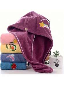 1/2 piezas Toalla de pelo de microfibra súper absorbente - Felpa coral suave, turbante de pelo que absorbe el agua y se seca rápido, bordado, sin formaldehído, accesorios de baño, gorro de dormir para el cabello - Multicolor - Ver 7