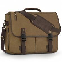 NEWHEY Men's Briefcase Messenger Bag, Large-Capacity Laptop Briefcase 15.6-Inch Men's Canvas Laptop Briefcase With Adjustable Shoulder Strap, Khaki - Multicolor - View 11