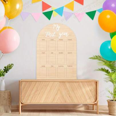 My First Year Wooden Photo Board - 12 Month Milestone Photo Frames, Acrylic Sign, Suitable For 1st Birthday Memento And Decor