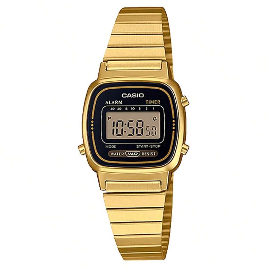 Casio LA670WGA-1 Women's Classic Casual Sports Vintage Alarm Gold Tone Steel Bracelet Digital Watch - 黑色 - 查看 1