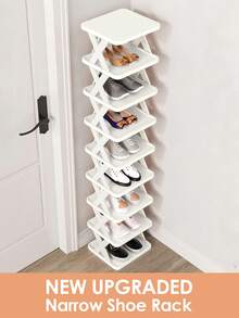 9/6 Tier Vertical Shoe Stand Space Saving Narrow Shoe Rack, Small Shoe Shelf, DIY Free Standing Shoes Storage Organizer For Entryway, Closet, Hallway, Easy Assembly And Stable In Structure, White Shoe Rack, Plastic Material, Consumables White Shoe Rack Birthday Gift - trắng - Xem 1
