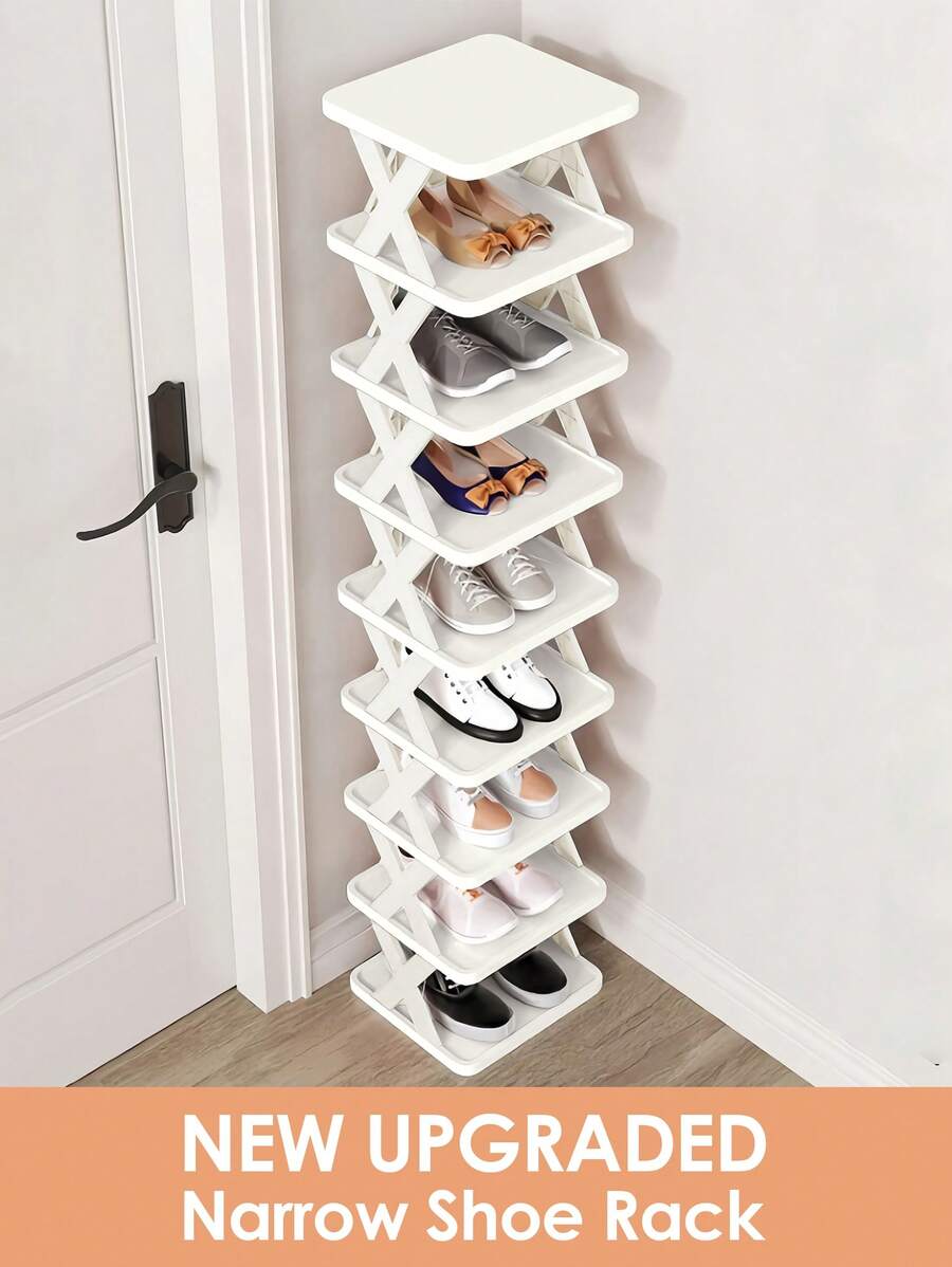 9/6 Tier Vertical Shoe Stand Space Saving Narrow Shoe Rack, Small Shoe Shelf, DIY Free Standing Shoes Storage Organizer For Entryway, Closet, Hallway, Easy Assembly And Stable In Structure, White Shoe Rack, Plastic Material, Consumables White Shoe Rack Birthday Gift - trắng - Xem 1