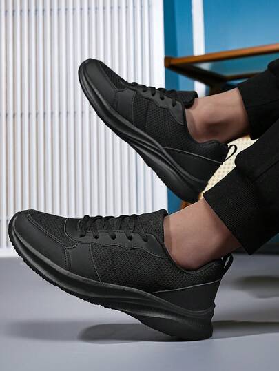 Sailuopu 男士网面透气运动鞋、黑色工作鞋、超轻跑步鞋、套脚运动鞋、男士休闲鞋