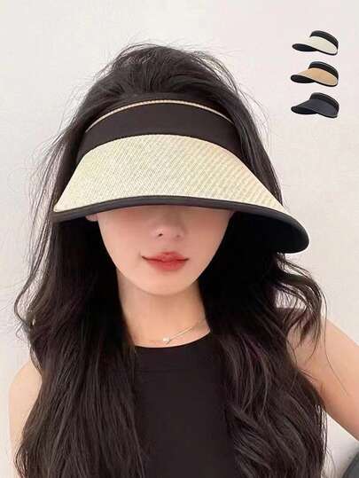 1 chiếc mũ rộng vành gấp gọn dành cho nữ, thích hợp cho du lịch ngoài trời, đi biển và dạo chơi ven biển vào mùa hè.