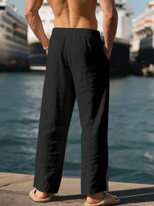 Men's Breathable Thin Linen Loose Casual Sports Pants, Suitable For Beach, Spring/Summer - Black - View 5