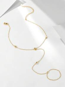 1件S925纯银镀14K金极简圆形锆石珠脚链，时尚个性沙滩脚链，女士饰品 - 金色 - 查看 3