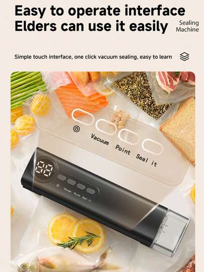 真空封口机，食物保鲜机，7.64x2.09x1.73英寸，自动抽气，手持式保鲜系统，适用于剩菜、肉类储存、旅行、餐食准备、家庭使用。