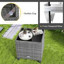 3PCS Patio Rattan Furniture Bistro Set Cushioned Sofas Side Table Armrest Beige - 米色 - 查看 5