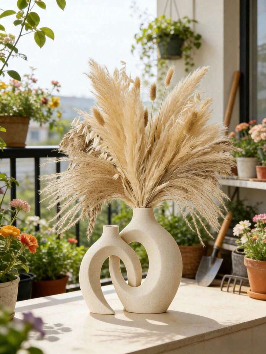 Modern Scandinavian Style White Vase With Intricate Swirl Pattern, Suitable For Home, Office Or Entryway Decor, Perfect For Dried Flowers And Greenery. An Ideal Valentine's Day Gift - High-grade Sandstone - View 1