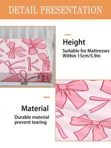 1PC 110g Pink Bowknot Fitted Sheet For Girls Bedroom, Machine Washable Cute Aesthetic Big Bow Pattern Bed Sheet For Kids Room Nursery For Kids Room, Toddler Bed, Nursery, Baby Crib And Stroller, 100% Polyester (1 Bed Sheet, No Filling Material), Bed Sheet Edge Height Of 15cm - Multicolor - View 5