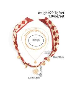 3pcs/Set Bohemian Style Fabric Tie Geometric Chain, Star, Moon, Flame, Sun, Scallop Pendant Necklace Set, Elegant Luxury Jewelry For Wedding, Party, Beach, Daily Casual, Street Snap, Women & Couples Gift - Necklace - View 5