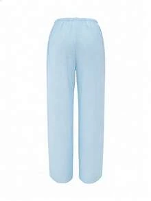 Women's Loose Fit Drawstring Waist Wide Leg Pants, Lightweight Breathable Casual Trousers, Slouchy, Light Blue, Summer Spring - Baby Blue - View 4