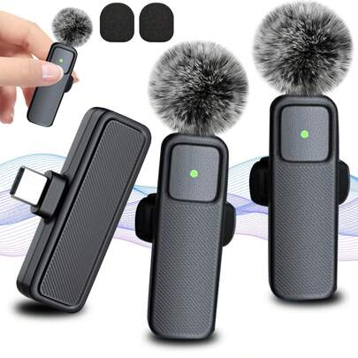 适用于手机的无线领夹式麦克风，Type-C接口，即插即用，2.4G超低延迟，内置降噪芯片，工作时间长，适用于视频录制、采访、播客、Vlog等。