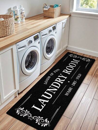 1pc Durable Laundry Room - Non-Slip, Absorbent, Washable Polyester With Laundry Room Design, Decorative Floral Patterns, Kitchen And Laundry Area, Laundry Room | Decorative Floor | Absorbent, Laundry Room Decor