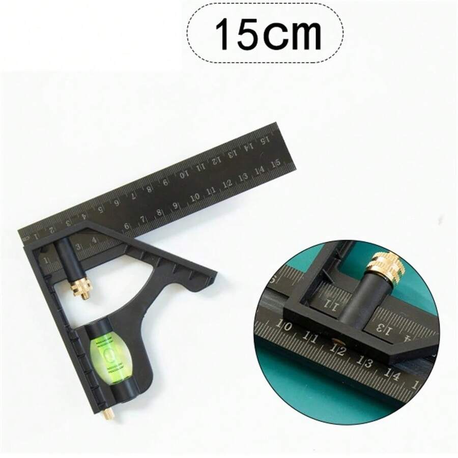 Regla de ángulo recto de combinación ajustable, 15/20/25cm, 45 / 90 grados con medidor de nivel de burbuja, herramientas de medición, instrumento de nivelación GXDI - 15 centímetros - Ver 1