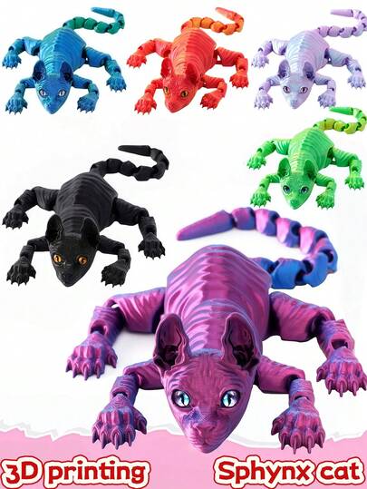 1pc 22cm 3D Printed Hairless Cat Figurine, Cute Desk Decor Collectible, Adorable Kitten Statue, Animal Simulation Toy (Eye Color Randomly Assorted)