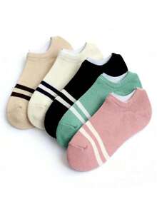 5 Pairs Women's Spring/Summer Short Socks, Low-Cut Thin Invisible Boat Socks, Silicone Non-Slip No-Heel Slipping Socks - Multicolor - View 3
