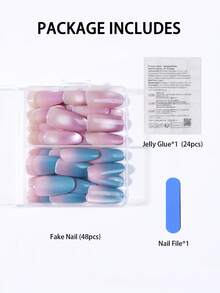 60片（2色）Y2K长杏仁形亮面蓝色渐变美甲和浅粉色渐变美甲，美观水晶猫眼亚克力按压式美甲，杏仁形美甲设计，完美贴合假指甲，包含：1片果冻胶和1个指甲锉，蓝色猫眼美甲和紫色猫眼美甲，适合女性和女孩日常佩戴，也适合锐舞派对等场合。 - 彩色 - 查看 5