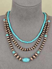 Vintage Turquoise Necklace, Antique Silver Tone Jewelry For Women - Multicolor - View 13