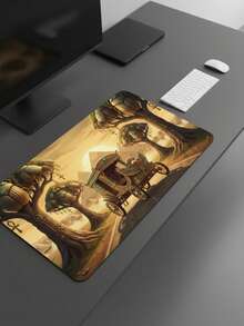 超大游戏桌垫兼鼠标垫 - 古埃及圣甲虫战车与金字塔图案，金色复古压纹，防滑橡胶底座，表面光滑，也可作键盘垫、桌垫或书架使用，适用于游戏玩家、办公室和宿舍，电脑、办公和游戏环境皆可，是送给游戏玩家的理想礼物，兼容鼠标和轨迹球。 - 查看 2