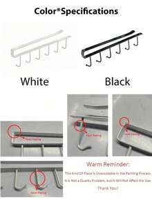 1/2pcs White/Black Cup Hooks Rack, 6 Hooks, Suitable For Cabinet, Pots, Spatulas, Storage Rack, No Drilling Required - Multicolor - View 4