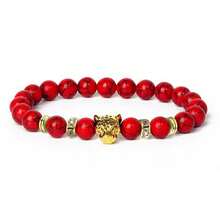 男士时尚朋克风金色豹头手链，蓝色做旧火山熔岩石手链饰品 - 彩色 - 查看 5