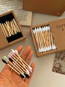 200支/包牛皮纸盒装竹木双头棉签，适用于化妆、卸妆、耳部清洁 - 多色 - 查看 12