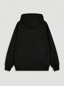Men's Plain Oversized Kangaroo Hoodie With Hood And Front Pocket | Casual Streetwear Comfortable Winter Loose Fit Drawstring Pocket - 黑色 - 查看 5