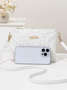 迷你沙滩包腕包零钱包女士单肩斜挎包，新款春夏时尚百搭小巧精致单肩包，甜美方形包 - 白色 - 查看 4