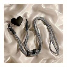 Black Heart Element Three-Dimensional Love Bow Is Suitable For All Models Of Mobile Phone Chain, Which Can Be Disassembled And Extended, And The Neck Rope Is Inclined To Hang Around Diy Women's Back Clip Spring Birthday Gift - Black - View 7