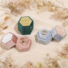 Personalized Laser Engraved Double Slot Acrylic Top Ring Box, Velvet Ring Box, Custom Hexagonal Ring Box, Luxury Ring Box, Engagement Ring Box, Antique Ring Box, Proposal Ring Box - Multicolor - View 4