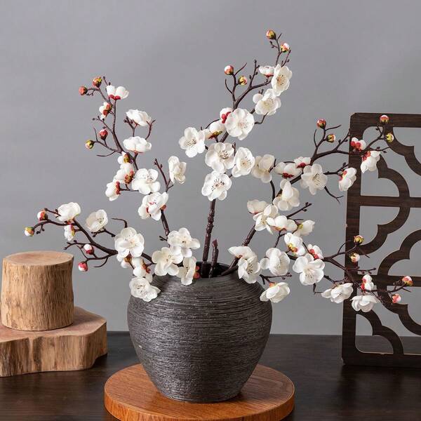 1/5PCS 23.22-Inch Foldable Artificial Cherry Blossom Silk Pink Apricot Blossom Loose Plum Blossom With Leaves Blossom Branch Vase For Flower Arrangement, Suitable For DIY Flower Walls, Scene Decoration, Living Room/Bedroom Vase Arrangement, Wedding, Party Decorations, And Tabletop Decor. Autumn-Winter Falling Leaves, Room Decoration (Flowers Can Be Disassembled And Assembled)