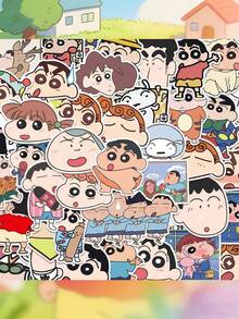 50张可爱有趣的迷你蜡笔小新贴纸 - 卡通自粘贴纸 | 适用于笔记本、手机、卡通爱好者的个性化用品 - 彩色 - 查看 2