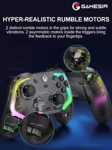 GameSir Kaleid Kaleid Flux RGB 灯光控制器，兼容 Series X/S 游戏手柄，PC 兼容 One 控制器，官方授权游戏主机摇杆，适用于 Windows 10/11 和 Steam 系统，配备霍尔效应摇杆和扳机键，4 个震动马达，1000Hz 轮询率，透明黑和透明黑黄配色。 - 透明黑 - 查看 9
