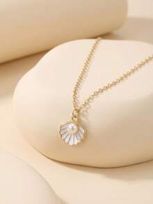 1pc Fashionable Sweet Summer Ocean Beach Shell Pendant Stainless Steel Necklace, Girls Clavicle Chain, Children Summer Beach Holiday Travel Accessory, Versatile Daily Wear - one-size - View 5