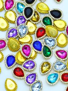 50pcs/Pack, Rhinestone Decor, Sew-On Rhinestone Buttons, Flat Back, DIY Gems, Handmade Jewelry Making, Clothing, Shoes, Decoration, Accessories - Color Mixing - View 1