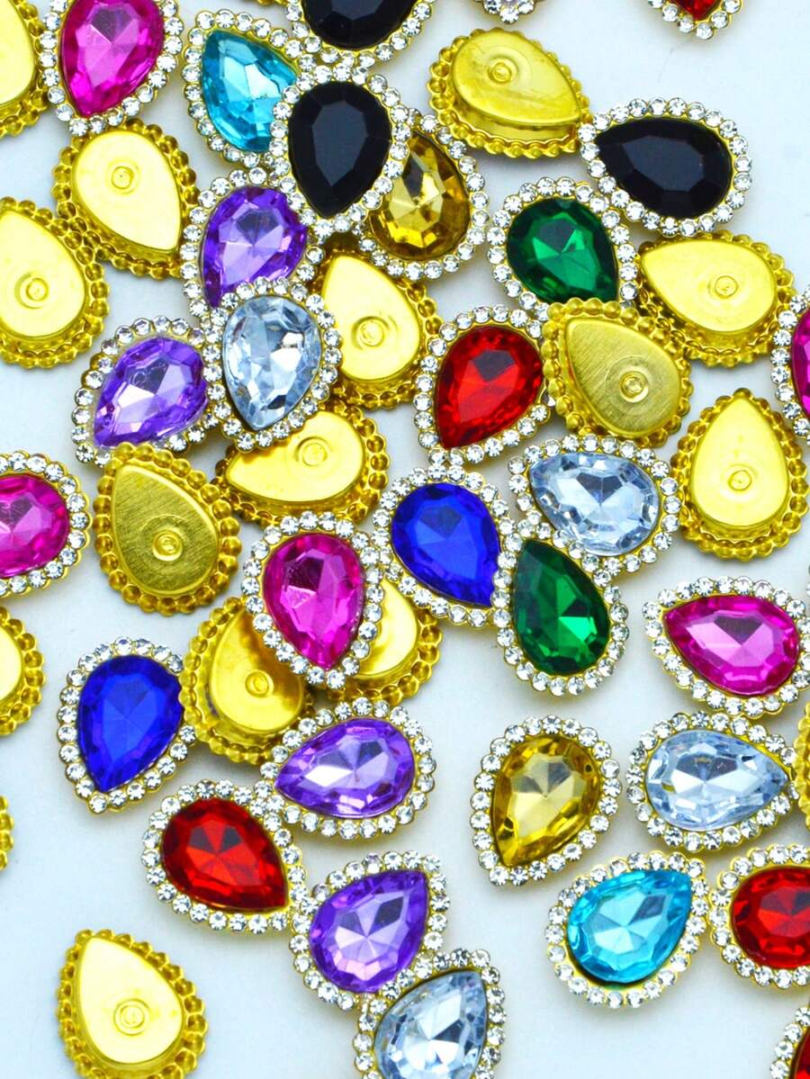 50pcs/Pack, Rhinestone Decor, Sew-On Rhinestone Buttons, Flat Back, DIY Gems, Handmade Jewelry Making, Clothing, Shoes, Decoration, Accessories - Color Mixing - View 1