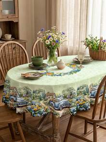 1pc Vintage Floral Tablecloth With Lace Trim, Watercolor Butterfly, Hydrangea, Sunflower And Vintage Truck Print, Waterproof And Stain-Resistant Polyester Tablecloth, Washable For Restaurant Decor, Suitable For Kitchen, Living Room, Spring Home And Mother's Day Party - Multicolor - View 9