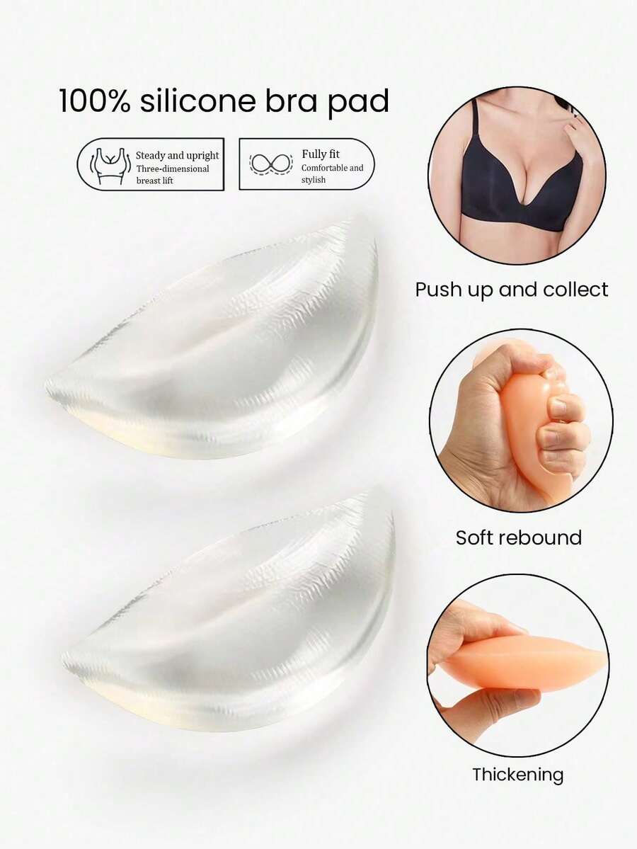 1对/2对硅胶胸垫内衣衬垫，小胸聚拢扁平胸部使其看起来更大，防水假胸垫，泳衣比基尼文胸内置隐形胸垫 - 彩色 - 查看 1