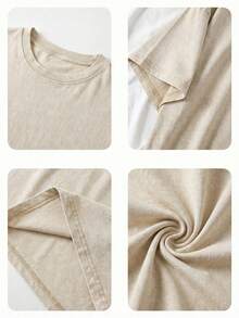 Women's Spring And Summer Printed White T-Shirt With Slogan From The Korean Drama "My Treatment", Stylish And Decent Theme Park Travel Clothes, Ideal For Travel And Tourism, Fashionable Short-Sleeved Round Neck Top. - 杏色 - 查看 11