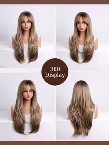 Trending 20inchLong Layered Ash Blonde Highlight Synthetic Wig With Middle Part, Natural Looking Straight Wig For Women, Daily & Party Wear - Camel - View 8