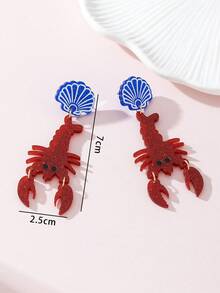 1 Pair Beach Vacation Shell & Lobster Design Fashion Jewelry Earrings, Suitable For Summer Party And Daily Outfit - Red - View 4